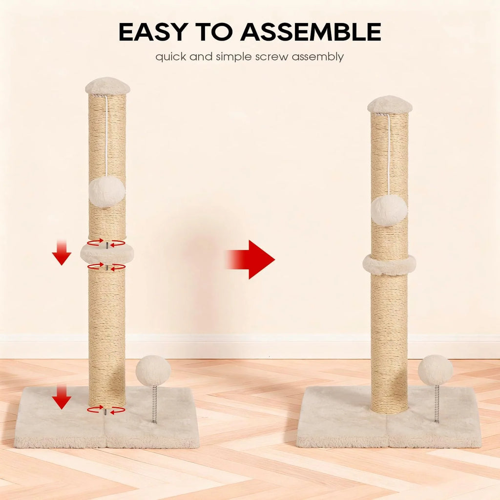 Inch Cat Scratching Post Cat Scratcher Natural Sisal Rope Scratch Post Kitten Trees with Hanging Ball for Indoor Cats,Beige