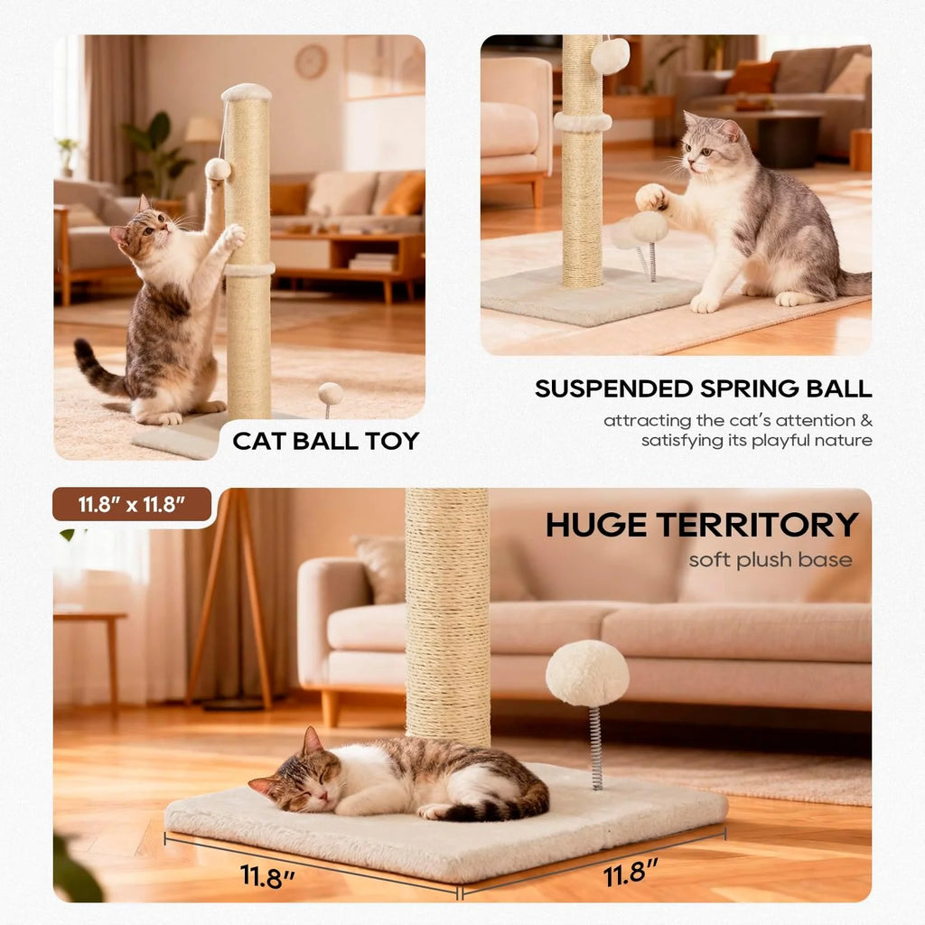 Inch Cat Scratching Post Cat Scratcher Natural Sisal Rope Scratch Post Kitten Trees with Hanging Ball for Indoor Cats,Beige